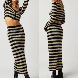 FREE PEOPLE Small Striped Sweater Knit Benny Sweater Set 2 Piece Cropped Maxi S
